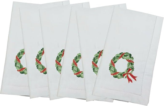 Embroidered Cotton Napkins Christmas 20x20 (Leaf Holly Wreath Christmas) by Unknown