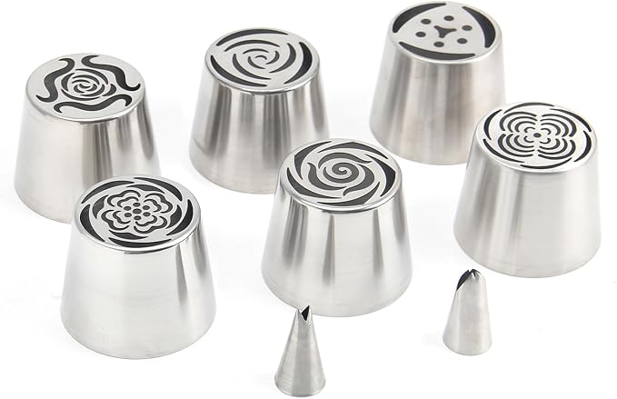 10Pcs Extra Large Russian Piping Tips Set, Stainless Steel Rose Flower Nozzles for Cake Decorating, Includes 6 Extra Large Flower Tips, 2 Leaf Tips, 2 Cloth Piping Bags, Baking Tools - Image 2