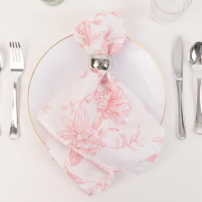 Efavormart Premium Cloth Napkins Set of 5, 20x20 Inch White/Pink Seamless Dinner Napkins, Washable Linen Table Napkin Cloth with Hemmed Edges for Weddings, Party and Banquet - Image 3