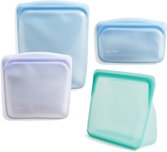 Stasher Premium Reusable Silicone Food Storage Bags, 4-Pack, Multicolor | Food-Safe Silicone, BPA-Free, Leak-Free, Eco-Friendly, Dishwasher, Lunch Bag, Travel Containers, Meal Prep, Lunch, Travel by Stasher
