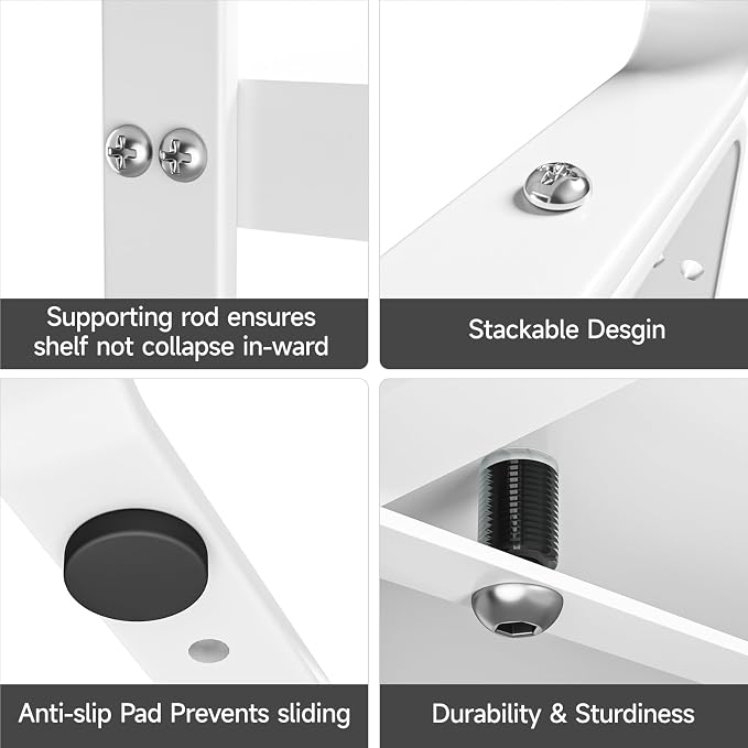 2Pack 16.5-27''L Expandable Cabinet Countertop Shelf Organizer, White | 8"W x 9.6"H, Stackable Metal Shelves, Storage Spice Rack, For Pantry and Cupboard, Kitchen Organizers and Storage - Image 4