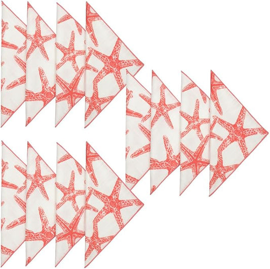 Cloth Napkins 100% Cotton Fabric Linen Napkin for Beach Wedding Reception Table Decor, Party Ideas, Coral Red Starfish Coastal Tablescapes 18" x 18" Dinner, Set of 12 by DECORATIVETHINGS