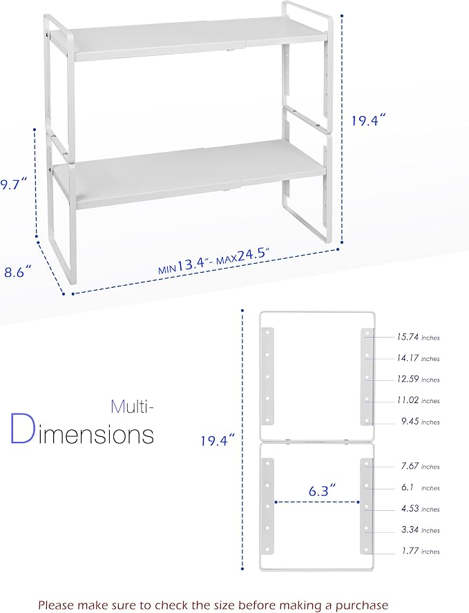 Nxconsu Kitchen Cabinet Shelf Organizers, Countertop Riser, 8.6" 2 Pack | Expandable Metal Shelf Holds 50lbs with 5 Adjustable Height Levels for Kitchen Cabinet Cupboard Pantry Countertop - Image 3