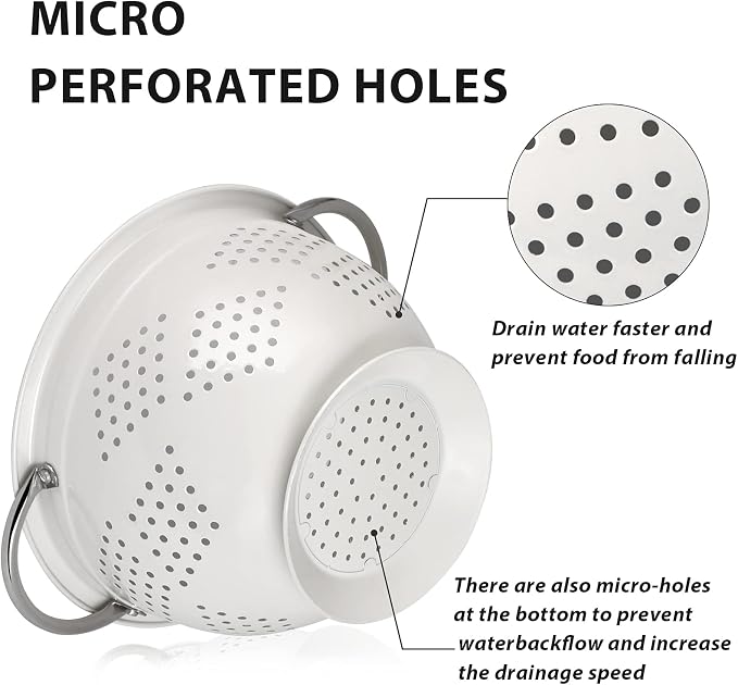 Colander Set for Kitchen, 1.5, 3, 5 Qt Food Strainers and Colanders | Stainless Steel Handle,Strainers and Colanders For Pasta, Vegetables, and Fruits, Coated Metal, Kitchen Essential - Image 5