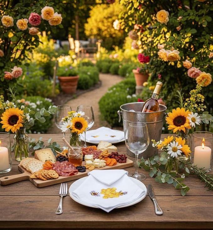 – Embroidered Cloth Napkins, Set of 6 – Yellow Bee & Hive Design – 20x20 Hemstitch Cotton Table Napkins – Machine Washable, Ideal for Daily Use, Weddings & Gifts - Image 2