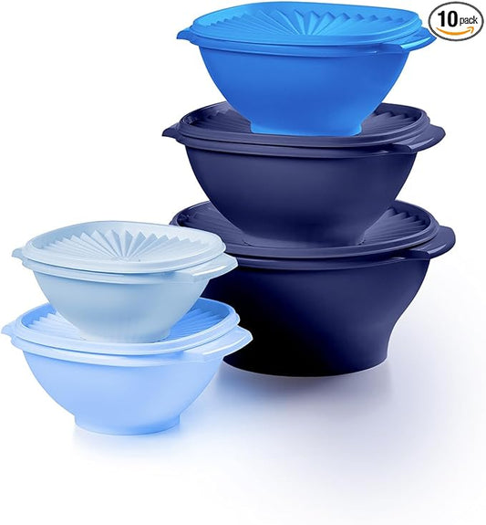 Tupperware Heritage Collection, New 10 Piece Food Storage Container Set in Vintage Blue, Dishwasher Safe and BPA Free (5 Bowls, 5 Lids) by Tupperware
