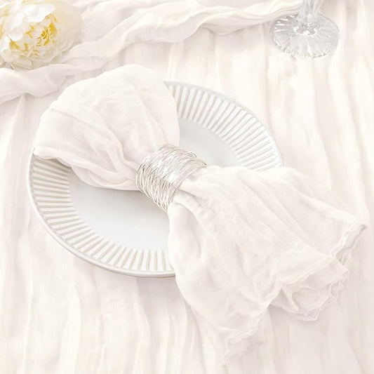 DeZerlor Ivory White Washable Cheesecloth Napkins Set of 50 for Party | Reusable Summer Cloth Napkins Bulk, for Wedding Bridal Baby Shower Dinner Cocktail Birthday Home, 21x21 Inches by DeZerlor