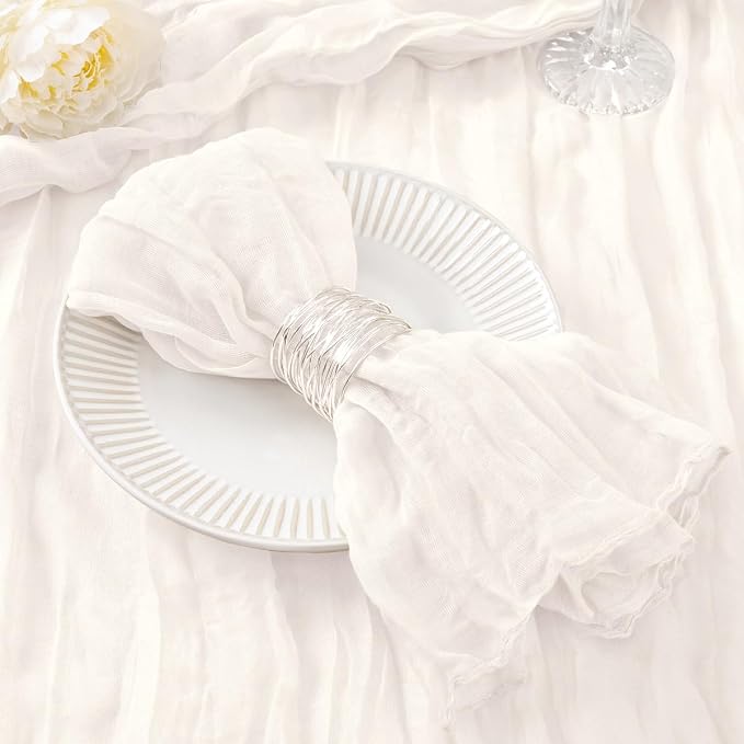DeZerlor Ivory White Washable Cheesecloth Napkins Set of 20 for Party | Reusable Summer Cloth Napkins Bulk, for Wedding Bridal Baby Shower Dinner Cocktail Birthday Home, 21x21 Inches by DeZerlor