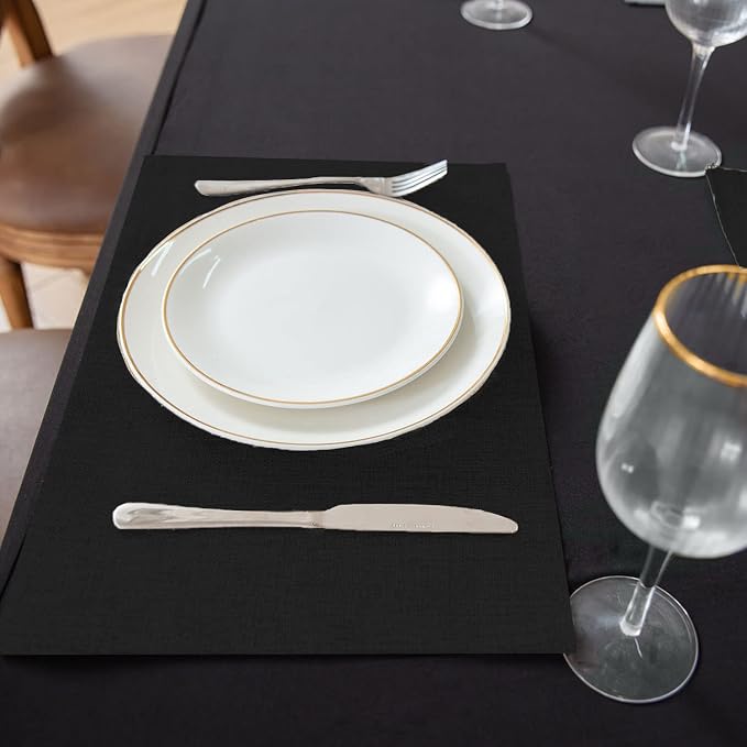 Cloth Placemats Set of 8, Linen Type Fabric Placemats Machine Washable Heat Resistant Placemats Wrinkle Free Thick Polyester Kitchen Place Mats for Dining Table (Black) - Image 5