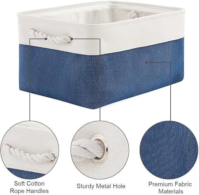 Storage Bins for Shelves - 1 Pack 13.8x9.7x6.7 inch Collapsible Storage Basket for Organizing, Dog Toy Bin for Closet Organizer laundry Cloth Nursery (White & Jean Blue) - Image 7