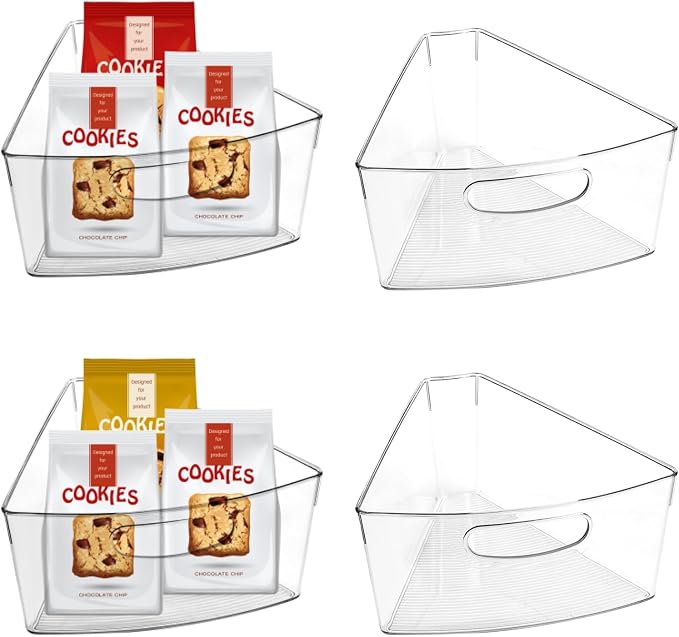 URALFA Lazy Susan Organizer, 1/8 Wedge Corner Cabinet Bins, Set of 4 | 10"x9.5"x4" Clear Plastic Bins with Handle, BPA-Free Food Safe, Fits 26"/28"/32" Lazy Susan, 4" Deep Storage by URALFA