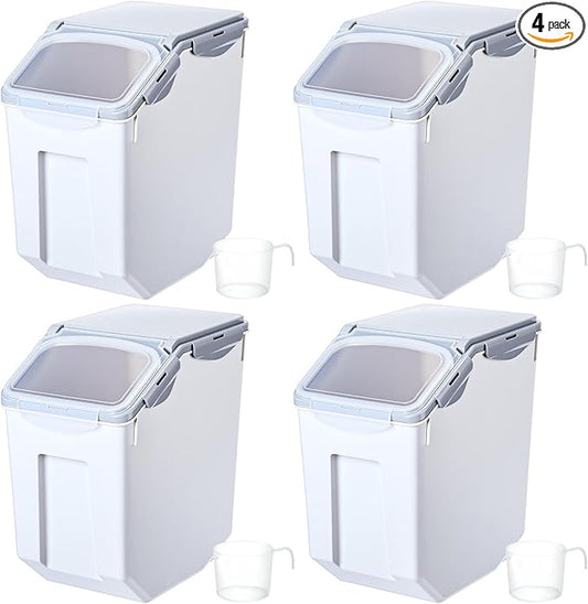 4 Pack Rice Storage Container With Wheels Plastic Airtight Lid Flour Container Bin for Dog Pet Cereal Grain Dry Food, 15 Liter / 30 lbs (Gray) by Umigy