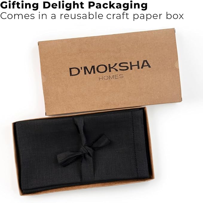 Signature Linen™ by D'Moksha Black Dinner Napkins Set of 4, 20 x 20 Inch Cloth Napkins, 100% Pure Linen, Hemstitch, Machine Washable Table Napkins- Summer, Weddings, Outdoor hostings - Image 5