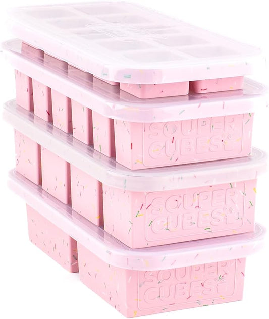 Souper Cubes Silicone Freezer Molds Gift Set, Cotton Candy | 2 Tbsp, 1/2 Cup, 1 Cup and 2 Cup Silicone Molds for Food Set, Perfect for Freezing Soup, Grains, Proteins, Herbs and More by SouperCubes%C2%AE