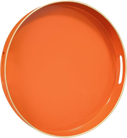 13" Orange Decorative Tray, Plastic Round Serving Tray with Handles | Decorative Tray for Coffee Table, Modern Ottoman Tray, Circle Tea Tray, Round Melamine Tray for Living Room, Bathroom by MAONAME