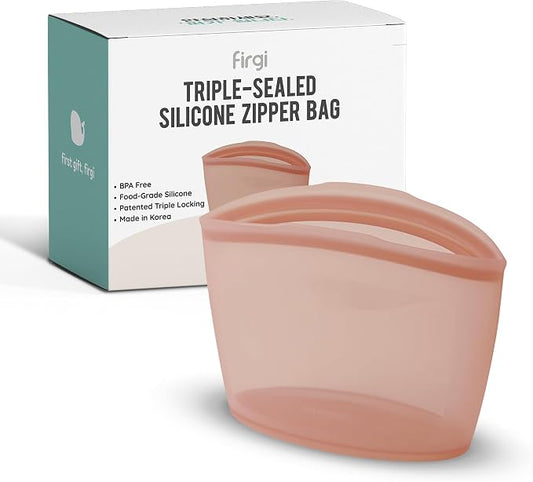 Reusable Silicone Food Storage Bag, 2-Cups, Large Container, Made in Korea BPA-Free Platinum Silicone, Triple-Airtight Freezer Bag, Microwave Safe, Sous Vide, Meal Prep, 17oz, Dry Rose | Reusable by FIRGI-FirstGift