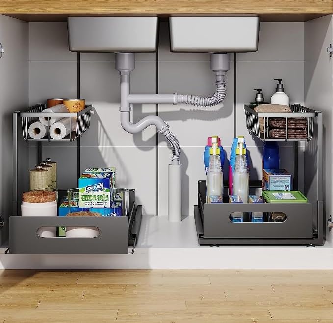 Highline Supply Under Sink Organizer, Kitchen Pantry Bathroom Organization | 2-Pack Organizer, Sliding Pull-Out Cabinet Organizing Rack, Metal Made for Durability, Black - Image 2
