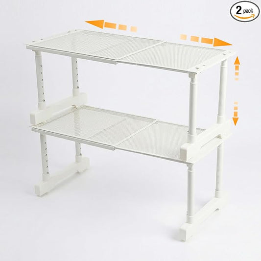 Expandable Cabinet Organizer Shelf, Adjustable Height Under Sink Storage Organizer, Shelf Riser for Kitchen, Bathroom, Wardrobe, Under Sink Counter(Beige) (2) by Unknown