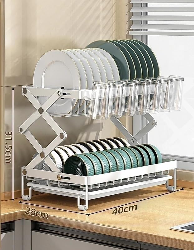 Good Grips Carbon Steel Fold Flat Dish Drying Rack, 2-Tier, with Drainboard, for Kitchen Counter, Collapsible (White) - Image 7