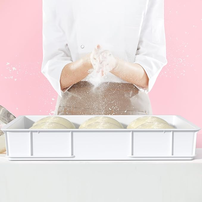 Kekow 4 Pack Stackable Commercial Pizza Dough Proofing Containers, White | BPA Free Food Grade Plastic, Stackable Space-Saving Design, Multi-Dough Proofing Tray, for Bakery Pizzeria Restaurant Use - Image 6