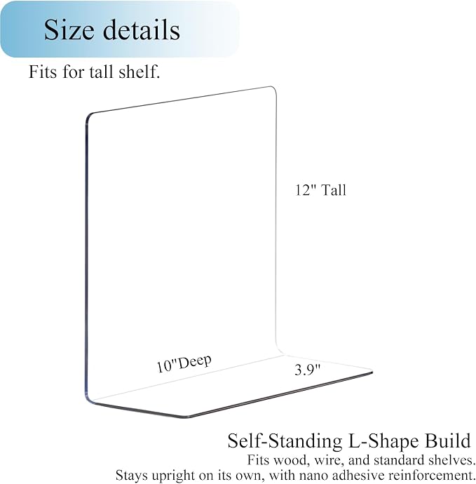 Acrylic Shelf Dividers Closet Organizers for Home Organization Enthusiasts | 12" Tall Sturdy Clear Closet Shelf Dividers for Clothes Purse pantry Separators in Bedroom Kitchen Office Shelf Space Saver - Image 2
