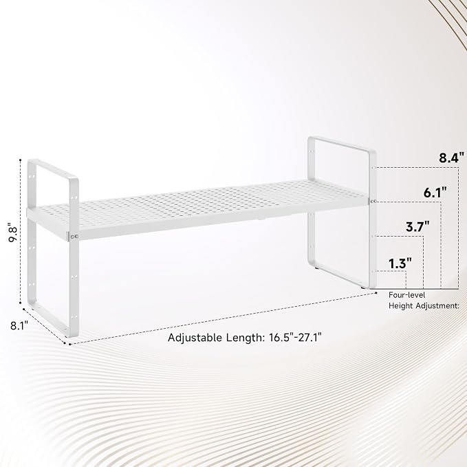 16.5~27.1" Expandable Shelf with Hole，2Pack 8.1" Wide Stackable Cabinet Shelves，White - Image 3
