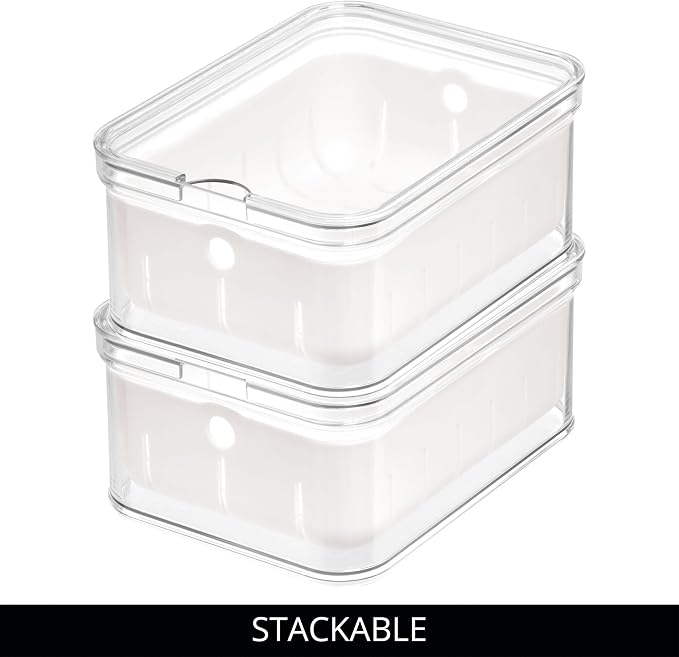 iDesign Small Fridge Berry Bin with Removable Colander Basket and Lid - Set of 6 - Clear/White - Image 5