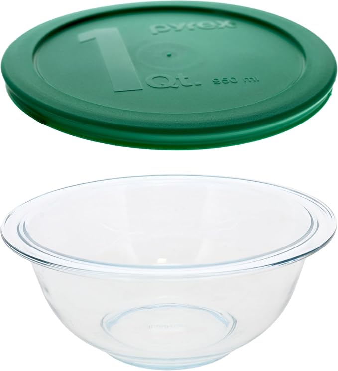Pyrex 322 1qt Glass Mixing Bowl with Green Lid (2-Pack) - Made in USA | Tempered Glass Build | Nonporous Surface | BPA-Free Covers | Microwave Compatible | Freezer Safe | Nesting Storage Design - Image 3