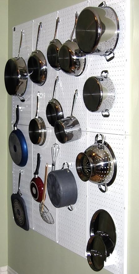 Wall Control Kitchen Pegboard Organizer Pots and Pans Storage Rack Organization Kit with White Pegboard and White Accessories - Image 3