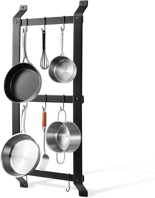 37” Pot and Pan Hanging Rack Wall Mounted, 3 Tier Iron Vertical Hanging Pan Organizer Shelf with 8 S Hooks Hanger for Kitchen Utensils, Space Saving Storage for Cookware by Unknown