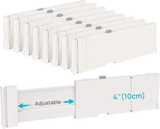 Vtopmart Drawer Dividers for Clothes 8 Pack, Adjustable 4" High Expandable from 11.3"-17" Dresser Drawer Organizer, Plastic Drawers Separators for Dresser, Baby Clothes, Kitchen and Office Storage by Vtopmart