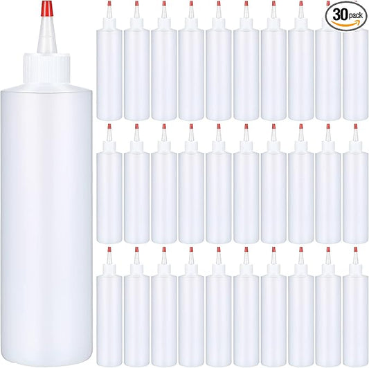 Irenare 16 oz 30 Pack Plastic Condiment Squeeze Bottles for Sauces Empty Squirt Bottle with Top Cap for Condiment BBQ, Dressing, Paint, Workshop, Crafts (Red) by Irenare