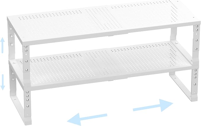 Expandable Adjustable Stackable Kitchen Organizer,Pantry Storage Shelves Racks,for cabinets Shelf, Kitchens, countertops, bathrooms,RV(2Packs/White,Medium) by Ipotivespaceorganization