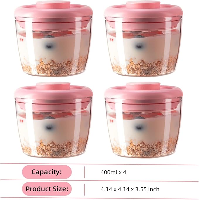 400ml Meal Prep Container Set of 4 Pink Tritan Plastic Food Storage Containers with Lids, Airtight Leakproof Pop Top Lid Bowl for Breakfast Leftovers - Image 6