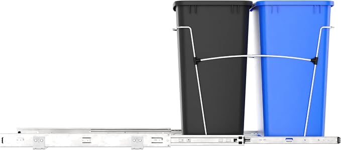 Rev-A-Shelf Double Pullout Garbage Trash Cans for Kitchen Cabinets, 35 Qt | Large Capacity Waste/ Recycling Bins, Heavy Gauge Wire Construction, with Full Extension Slides, Blue/Black, RV-18KD-2218C-S - Image 9