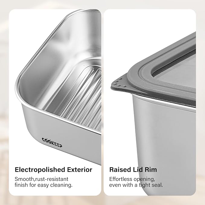 3Pcs Stainless Steel Food Containers,Stainless Steel Containers with Lids,Snack Containers,Lunch Box,Easy Clean,Airtight&Leakproof for Kitchen Storage,Dishwasher Safe,BPA-Free（34oz+54oz+88oz） - Image 7