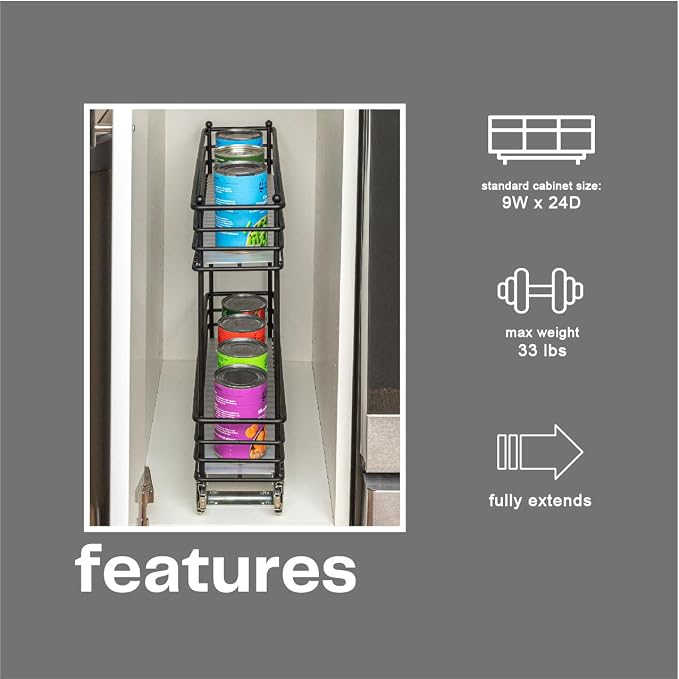 Household Essentials Glidez Under Cabinet 2‑Tier Pull‑Out Storage Organizer with Removable PEVA Liners, Matte Black - Image 5