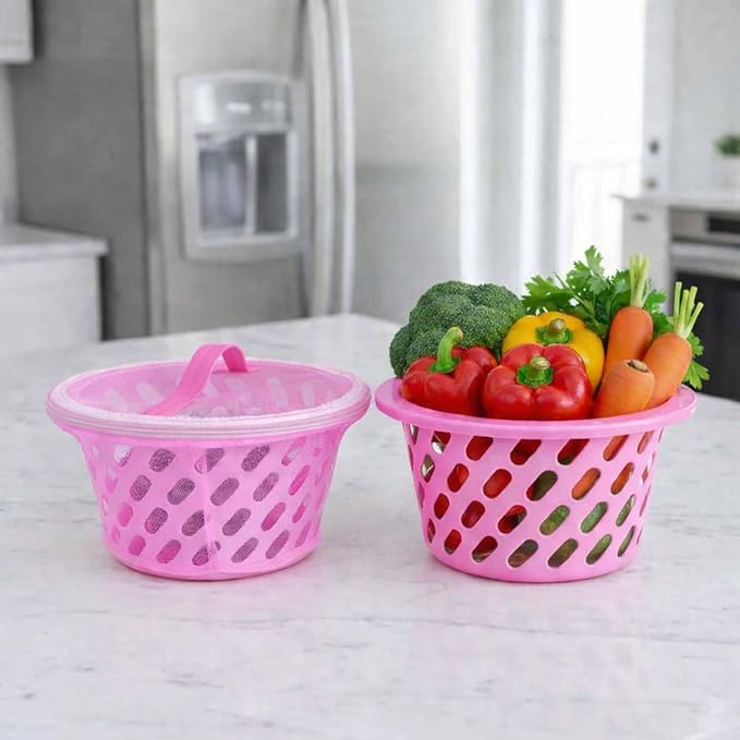 Go Hooked Plastic Storage Net Basket with Zip Closure – Multipurpose Mesh Organizer for Fruits, Vegetables, Essentials – Durable, Lightweight & Breathable Design for Home & Pantry Use (Pink) by Go+Hooked