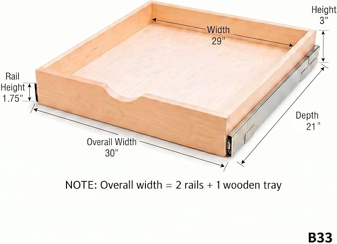 Pull Out Drawers For Cabinets, Soft Close Slide Out Wood Shelves Storage Organizer for Kitchen, Finished, Heavy-Duty, Bottom/Side Mount, 30"W x 21"D x 3"H - Image 3