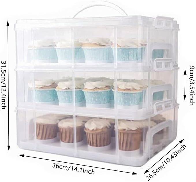 3 Tier Cupcake Carrier with Lid,Holds 36 Cupcakes or 3 Large Cakes Food Transporter Container with 3 Tier Stackable Layer Insert - Image 2