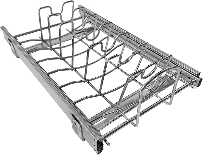 Slide Out Pan and Pot Lid Organizer For Under Cabinet, Wire Dividers Kitchen Pull Out Pot Lid Rack Organization And Storage, Full-Extension Rail, 12" W X 20" D - Image 8