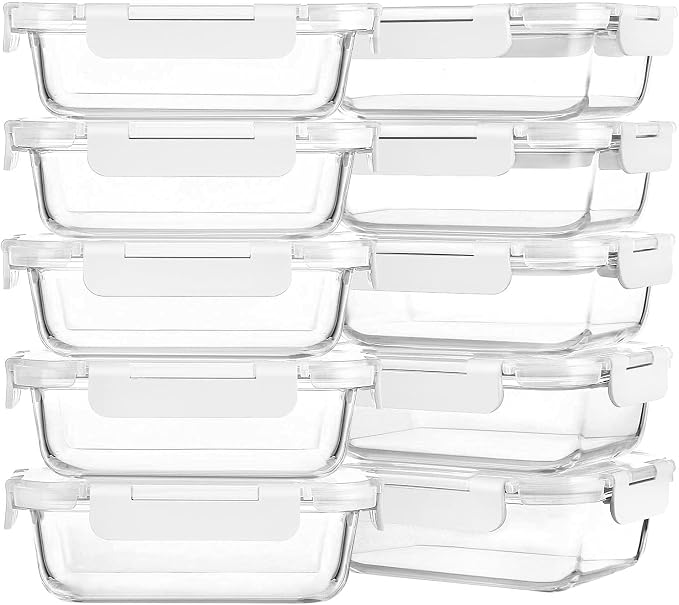 M MCIRCO 10 Pack,22 oz Glass Food Storage Containers with lids, White | Glass Meal Prep Containers,Airtight Lunch Containers with Lids, Microwave, Oven, Freezer and Dishwasher Friendly, BPA Free by MMCIRCO
