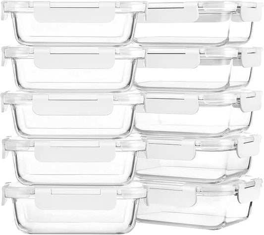M MCIRCO 10 Pack,22 oz Glass Food Storage Containers with lids, White | Glass Meal Prep Containers,Airtight Lunch Containers with Lids, Microwave, Oven, Freezer and Dishwasher Friendly, BPA Free by MMCIRCO
