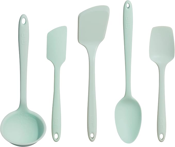 GIR: Get It Right 5-Piece Silicone Ultimate Kitchen Utensils Set - Ladle, Spatula, Flip, Spoon & Spoonula - Non-Toxic Cooking Utensils for Nonstick Cookware, Cooking and Baking - Mint by GIRGetItRight