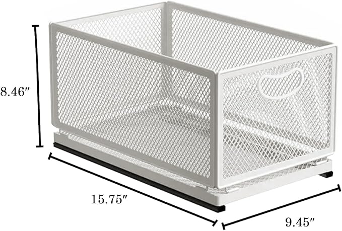 Sliding Cabinet Basket Organizer Drawer Self Adhesive Slide out Pantry Shelves Heavy Duty Carbon Steel Slide Cabinet Storage Basket with Handle for Bathroom Kitchen Home - Image 2