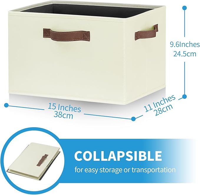 GhvyenntteS Large Storage Baskets for Shelves 6 Pack, Collapsible Fabric Storage Bins with 3 Handles, Decorative Closet Organizers and Storage bins for Clothes Blanket Beddings (Beige, 15"x11"x9.6") - Image 2