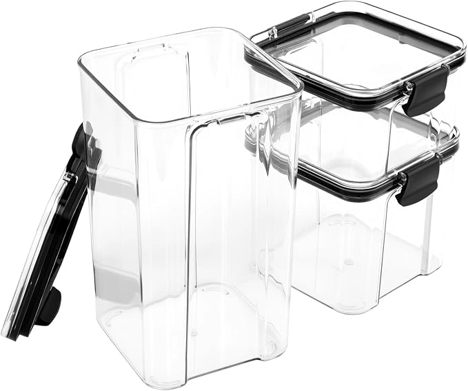 8 PCS Airtight Food Storage Containers Set, Assorted Size Plastic Cereal Containers with Lids, Clear Leakproof Kitchen Storage Container for Dry Food, Cereal, Flour and Sugar - Image 3