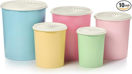 Tupperware Heritage Collection 10 Piece Nested Canister Set in Vintage Colors, Dishwasher Safe and BPA Free (5 Containers, 5 Lids) by Tupperware