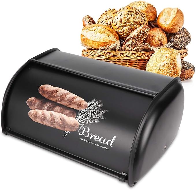 Bread Box for Kitchen Countertop, Stainless Steel Bread Holder, Large Capacity Bread Storage Container, Metal Bread Bin, Morden Bread Box with Rolling Door for Homemade Breads, Pastries,(Black) - Image 4