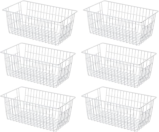SANNO 14" Upright Freezer Storage Baskets, Farmhouse Metal Wire Organizer Storage Bin for Kitchen Pantry, 6 Pack for 16/17 / 21 Cu.Ft Stand up Freezer by SANNO
